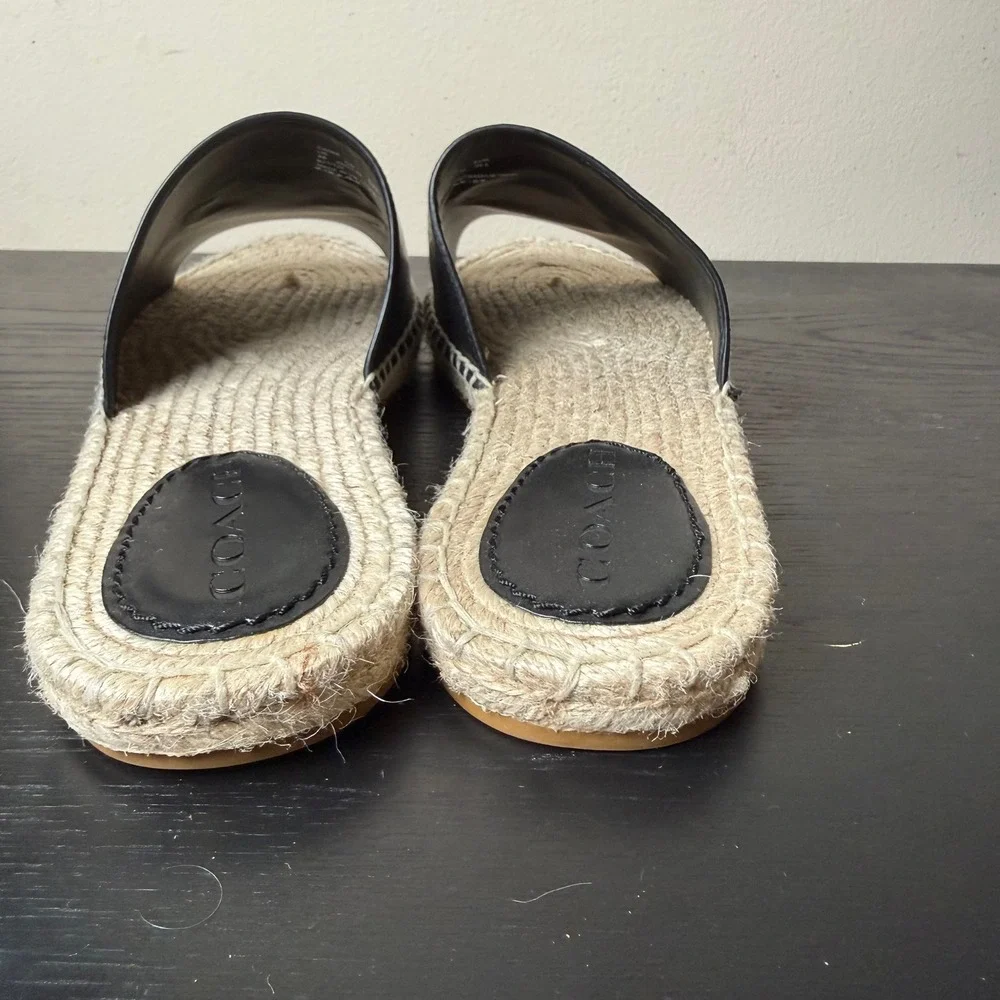 Coach Camille Espadrille Jute Slide Sandals Black Leather Gold Horse Carriage 9B